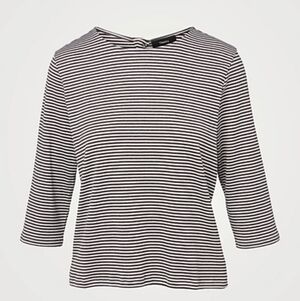 Theory Black And White Striped Cotton Button Back Top M